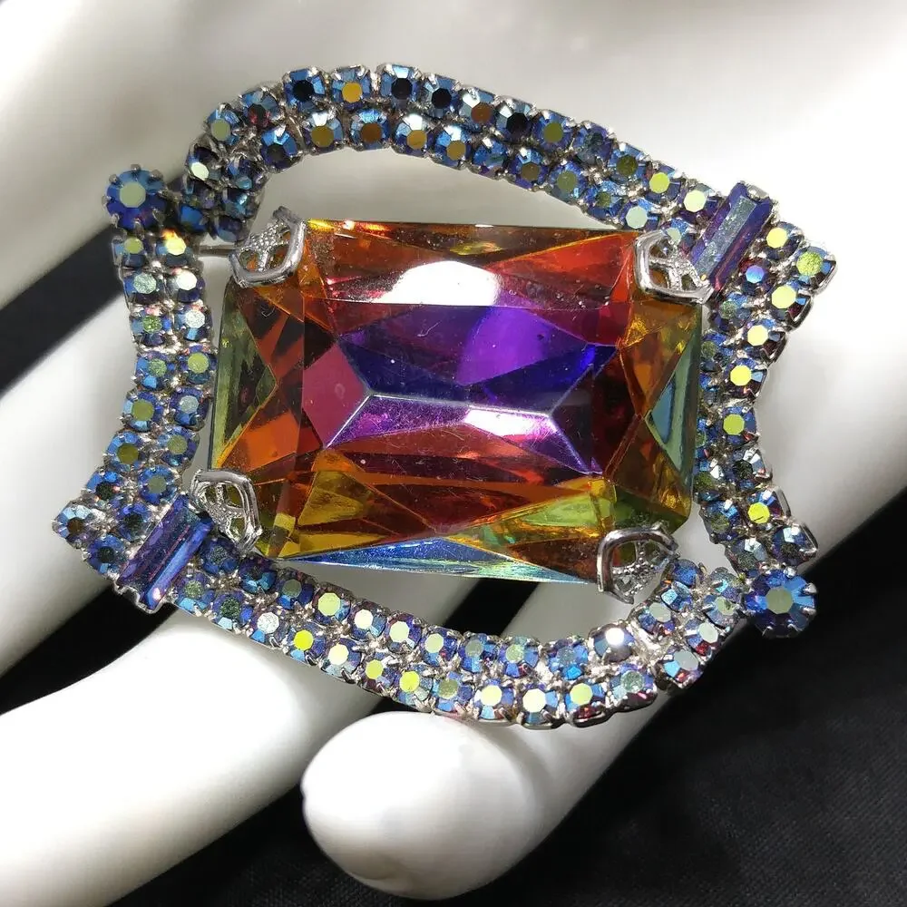Large Watermelon Rhinestone Brooch, Mid-Century Modern, 1960s Vintage Jewelry
